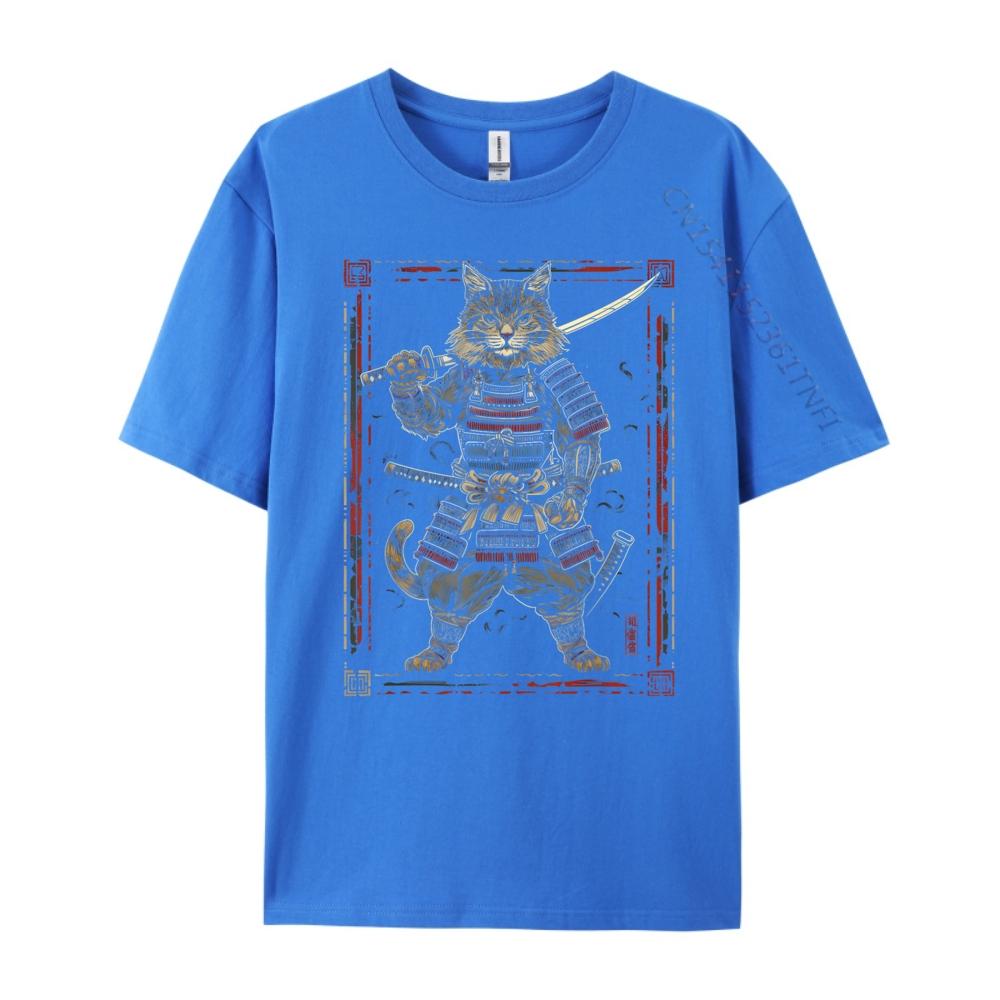 Cat Samurai Ninja Cat Samurai Art Ukiyo E Hiphop Streetwear Camiseta Masculina Korean Brand T Shirt Cotton Comfort Tshirt Crazy