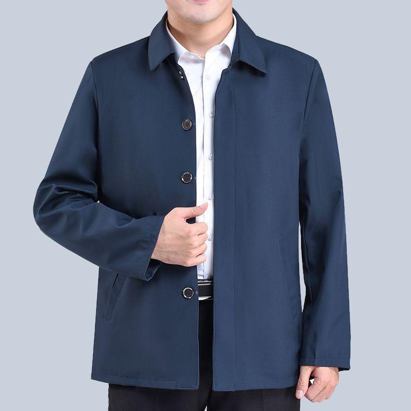 Men's Middle-aged & Elderly Thick Lapel Jacket - Casual Solid Button, Spring/Fall Outerwear