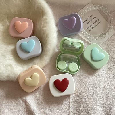 Square Love Girl Small Mirror Contact Lens Box Travel Easy Carry Storage Container Women Colored Contact Lens Box Candy Color