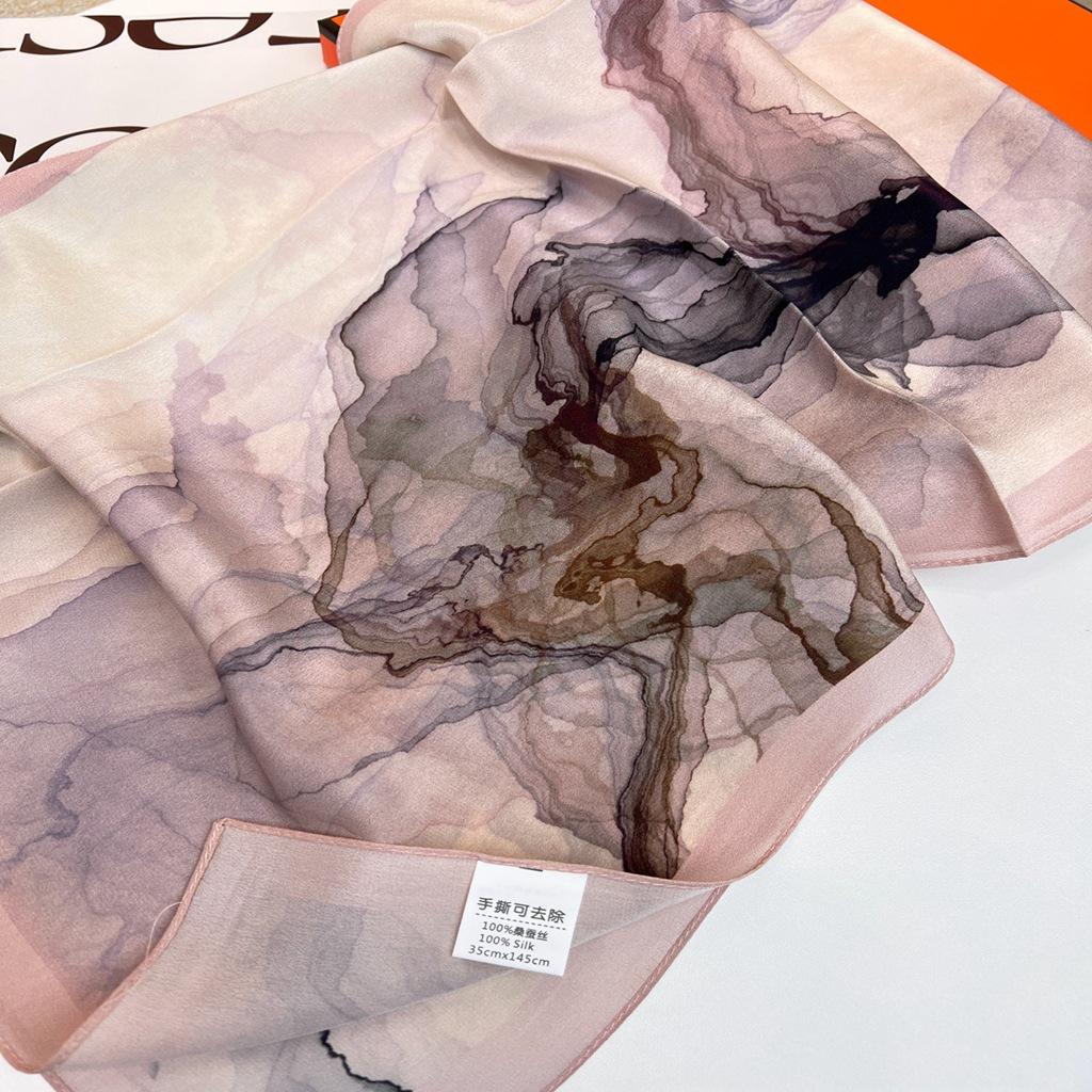 Temperament Abstract Painting Double Crepe Silk Scarf Women'S Spring Summer Versatile Mulberry Silk Scarf Long Streamer
