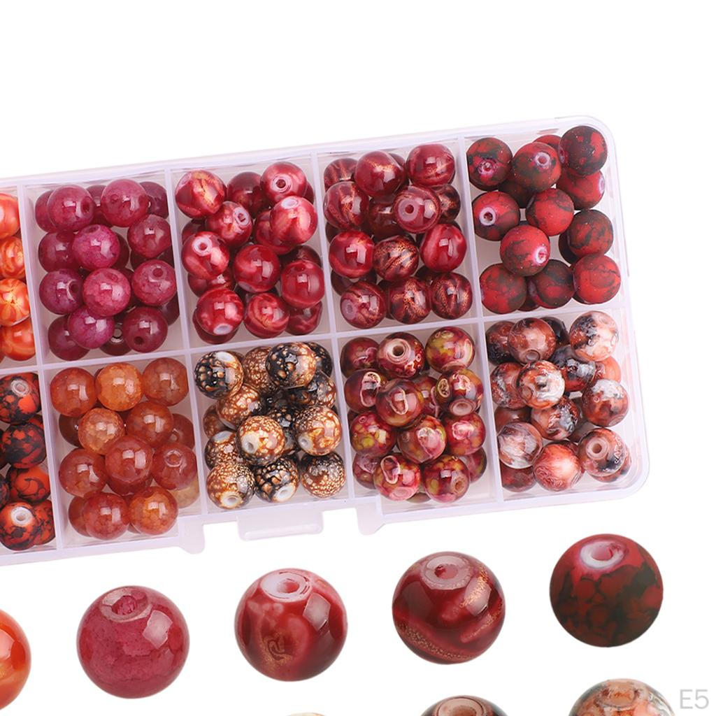 200 Pcs Glass Beads Kit 8mm Round Handmade W / Holes for Beading Home Decoration