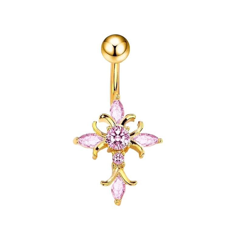 Bijoux de Piercing Nombril Croix Chrétienne Barre Haltère Titane 14G Femme Homme Accessoires Religieux Couleur Or Argent Anneaux de Nombril
