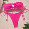 2026 New Style Solid Bandeau Tie Backless Sexy Bikini Set Comfortable Elegant Fashion For Summer Vacation & Holiday