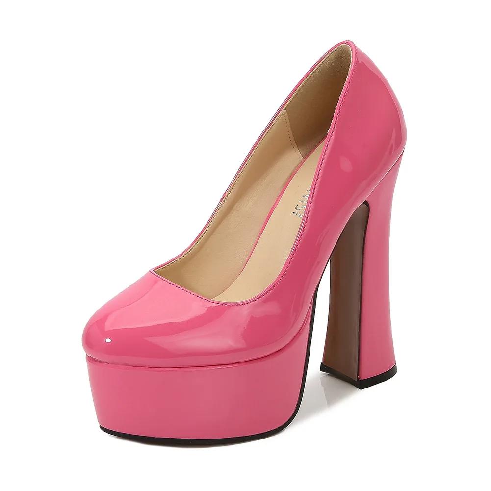 Women Chunky High Heels Sexy Platform Pumps Patent Leather Miss Heels Drag Queen Trans Party Ball Black Zapatos Para Mujeres 44