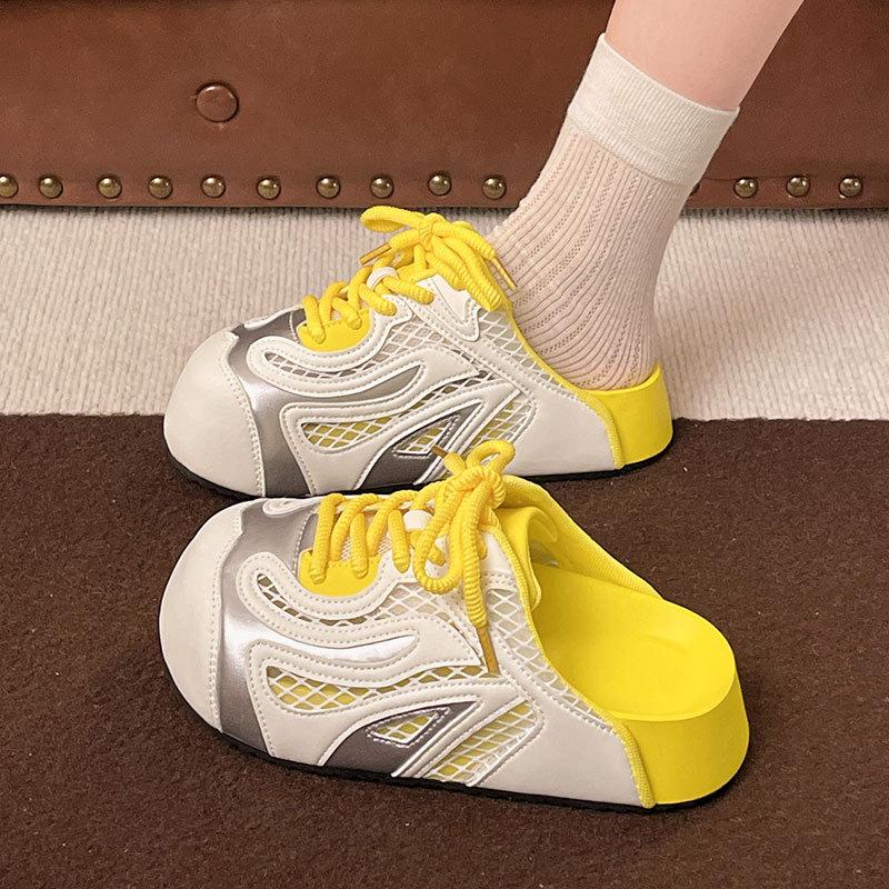 Thick-soled Height Increase, One Pedal Bag Head and Half Slippers, Women's Summer Wear 2025 New German Training Shoes, Breathable Sandals In Previous