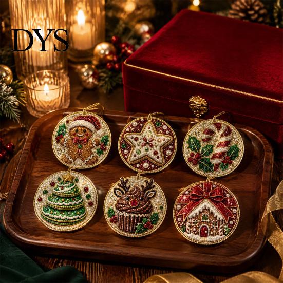 Indoor Outdoor Christmas Decorations 6 Pcs Pearl Art Ornaments, 2D Flat Acrylic Holiday Tree Pendant, Creative Ornaments Effect Hanging Decoration for