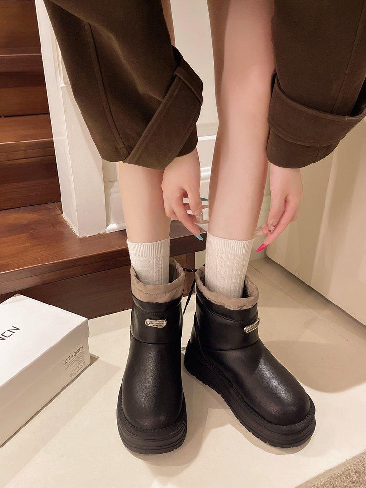 Waterproof leather thick-soled snow boots for women's 2025 autumn and winter new velvet thickened thermal cotton shoes Northeast short cotton boots