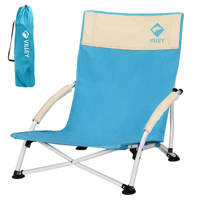VILLEY Outdoor Camping Chair Low Folding 110kg Capacity Cross-Legged Blue