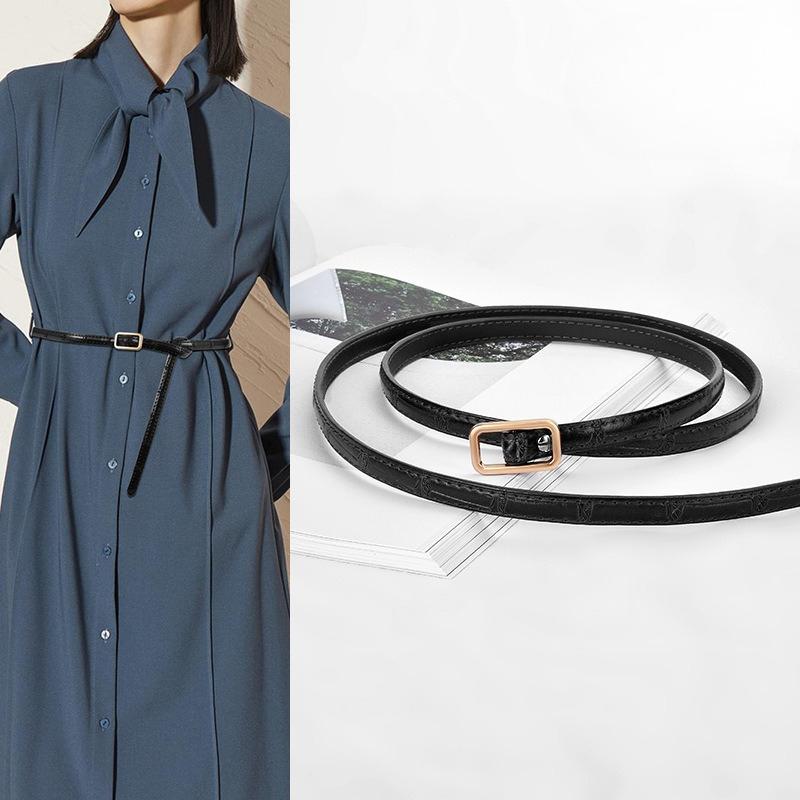 Women's Genuine Leather Non-hole Knotted Thin Belt Decorative Women's Dress Versatile Women's Belt Running Belt