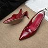 2026 Modern Office Women's Shoes Red Wedding Backless Pointed Butterfly Decoration Women High Heeled Sandals