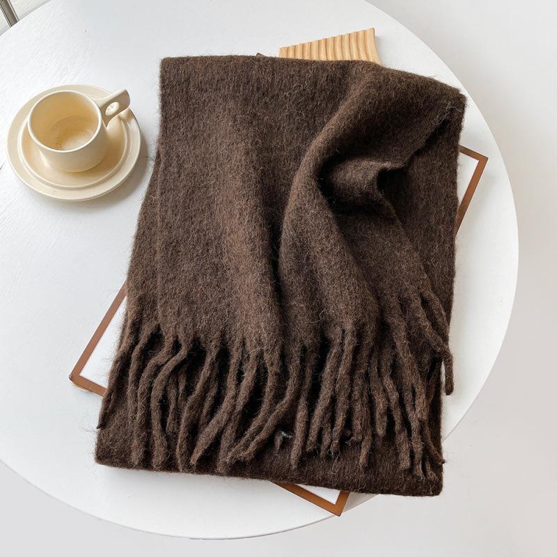 Wool Scarf Autumn And Winter Solid Color Mohair Scarf High-End Thickened Warm Fringed Shawl