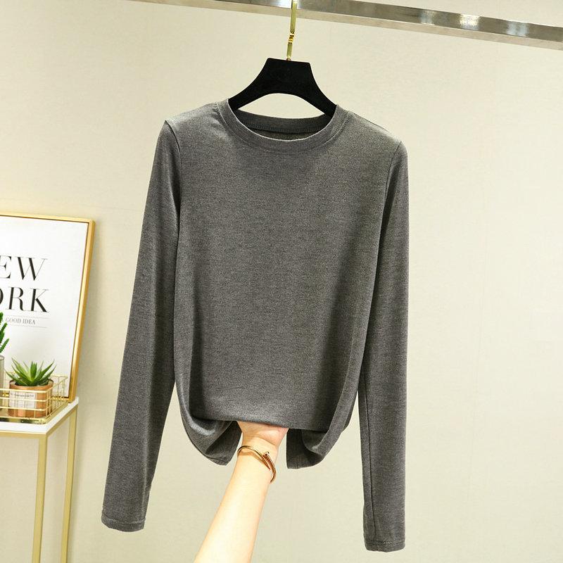 Women's Crew Neck Long Sleeve Tee Slim Fit Commuter Casual Top Solid Color Modal Fabric Stretchy Basic Layering Shirt For Autumn Daily Inner Wear