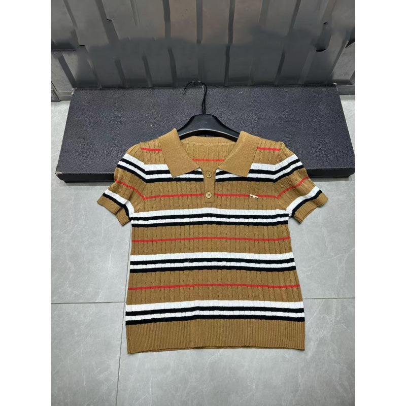 European Striped Knit Lapel Top - Spring Collection, Short Sleeve, Casual and Versatile.