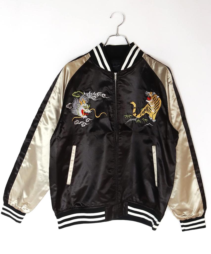 [WESTSEA] Japanese Embroidered Sukajan Jacket, Satin Souvenir Bomber Blouson for Men & Women, Japan Map Dragon & Tiger, JP Size LL