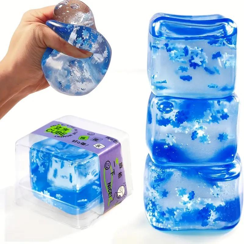 

3PC Squishy Ice Cube Stress Ball for Kids & Adults Funny Anxiety Relief Stress Calming Toy with Crystal Soil