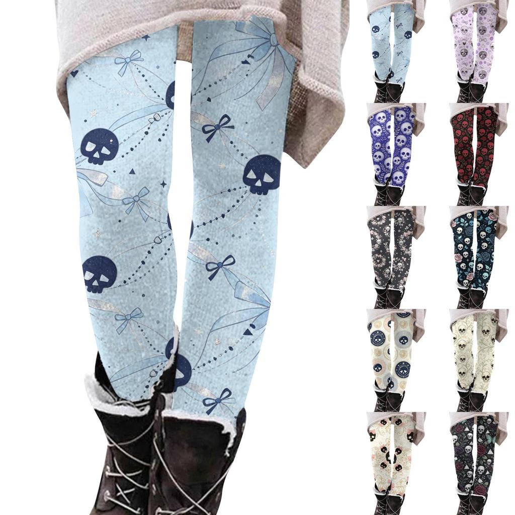 Women's Halloween Printed Stretchy Leggings Pants for Cozy Casual Home Wear