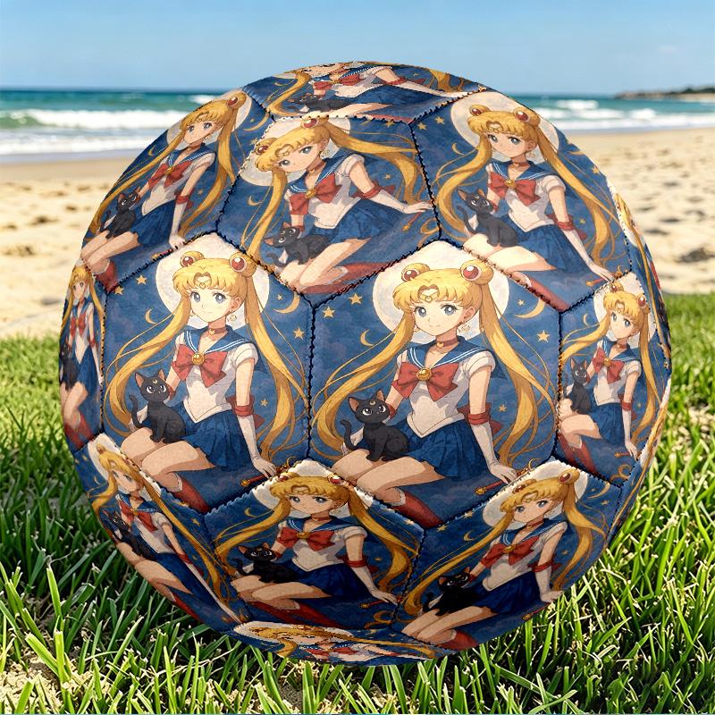 Sailor Moon Print Size 5 Soccer Ball, PU Wear Resistant Football for Match Training and Daily Practice, Birthday Gift for Soccer Fans
