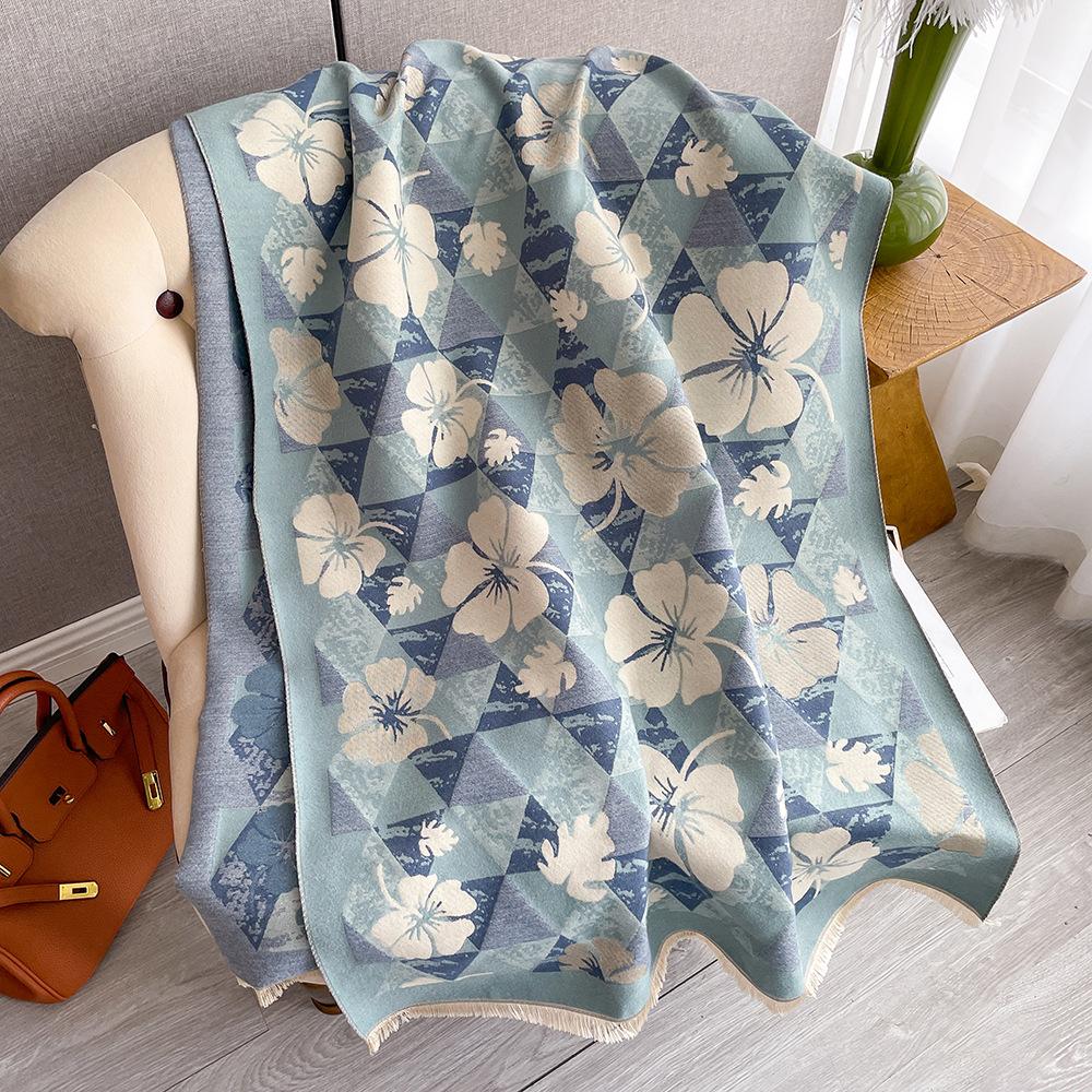 

Утолщенный двухсторонний шарф из имитации кашемира, модный и простой шарф-палантин большого размера двойного назначения с бахромой, теплый шарф для женщин 180*65cm синий