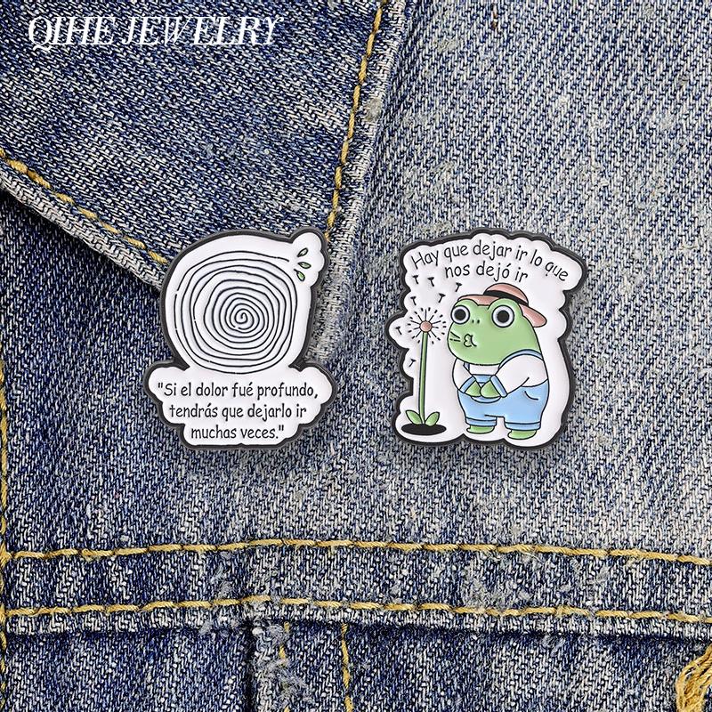 Xiaomi Hay Que Dejar Ir Lo Que Nos Dejó Ir Enamel Pins Frog Blowing Dandelion & Spiral Tree Hole Motivate Spanish Brooch Jewelry Gifts