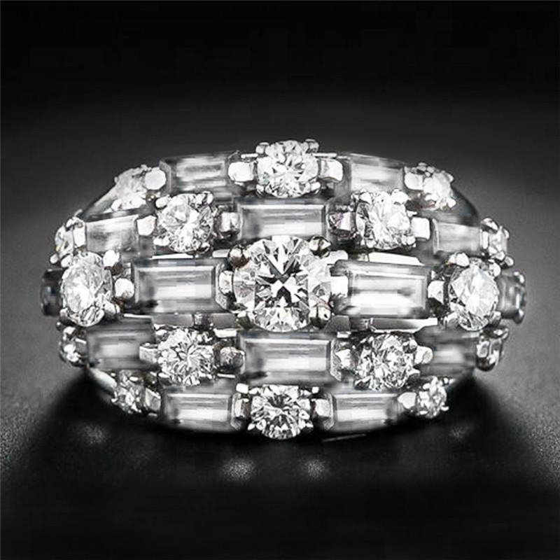 925 Sterling Silver Trendy Ring for Women Blue/White CZ Full Bling Iced Out Female Wide Rings Party Statement JewelryGood product