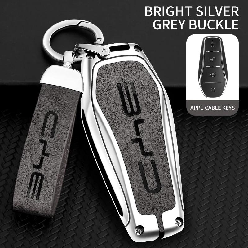 Zinc Alloy Leather Car Key Case Cover Holder Protector Shell for BYD Qin Plusdmi Atto 3 Han EV Dolphin Auto Interior Accessories