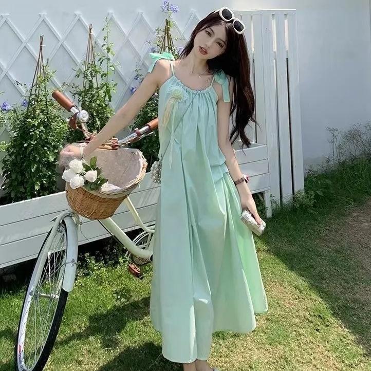 Gentle Wind Suspender Dress Women's Summer New High-end Sweet and Cool Temperament Versatile Medium and Long Skirt