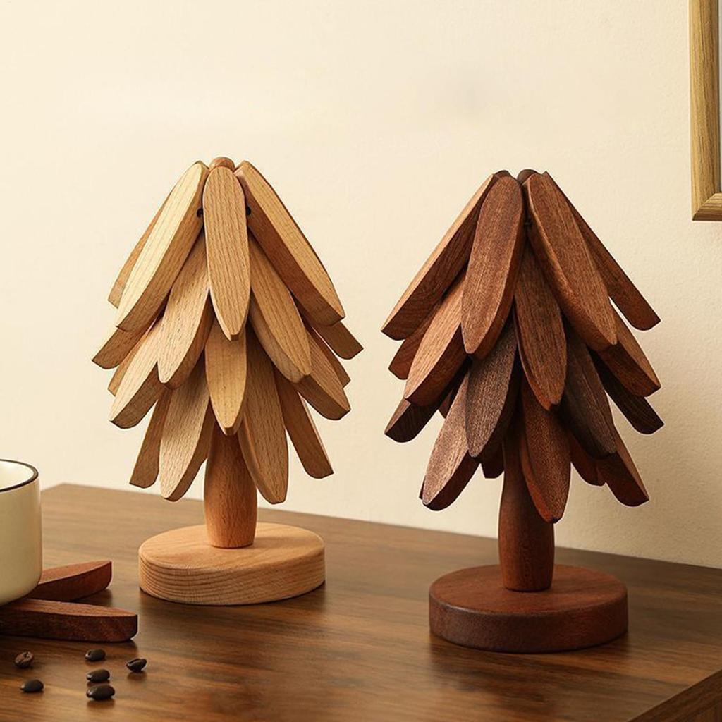 Tree Trivet Wooden Insulation Placemat Non-Slip Cup Coaster Set for Cookware Stove Pan Cup Teapot Hot Dishes Bowl Kitchen Dining