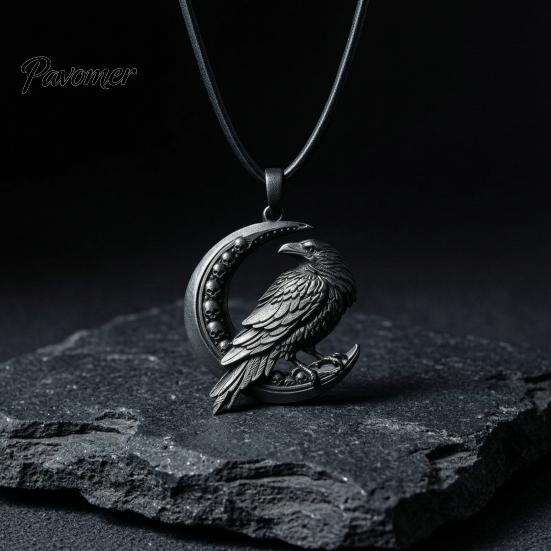 Unique Gothic Statement Piece Raven Pendant, Crescent Moon Skull Design, Punk Necklace Charm, Occult Style Accessories 3D Printed Crow Charm