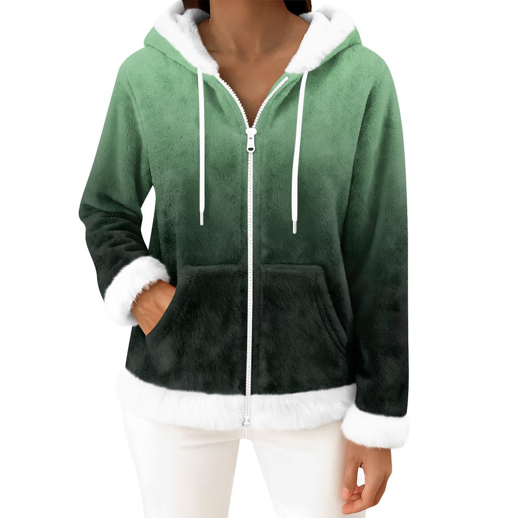 Kvinners avslappede mote langermet fleece hettejakke med glidelås