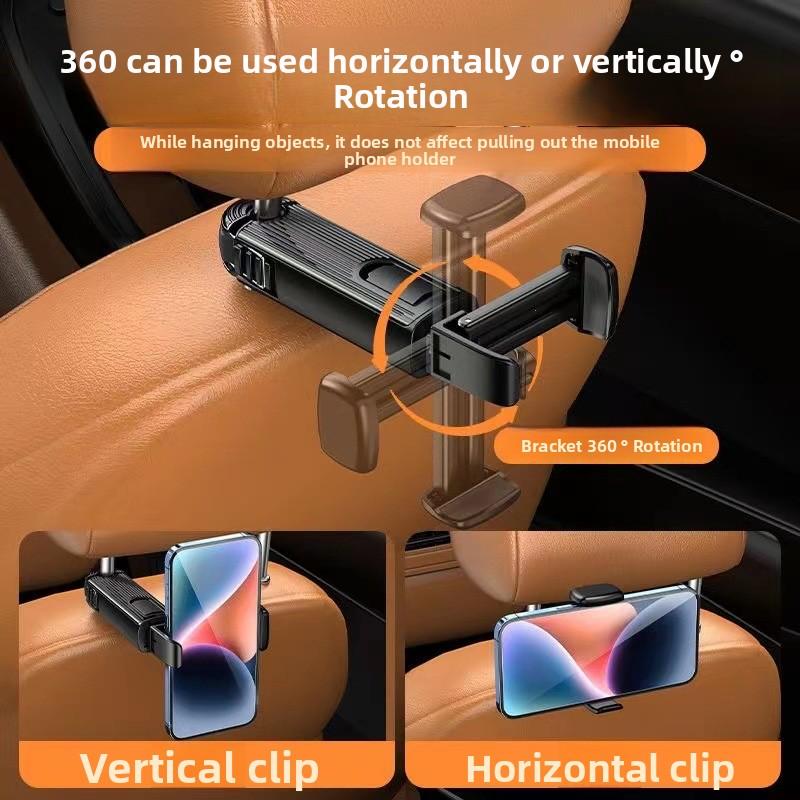 2 in 1 Car Seat Back Hook Stable Headrest Hanging Hook Anti Slip Silicone Pad Hidden Rear Row Hanger Phone with Phone Holder