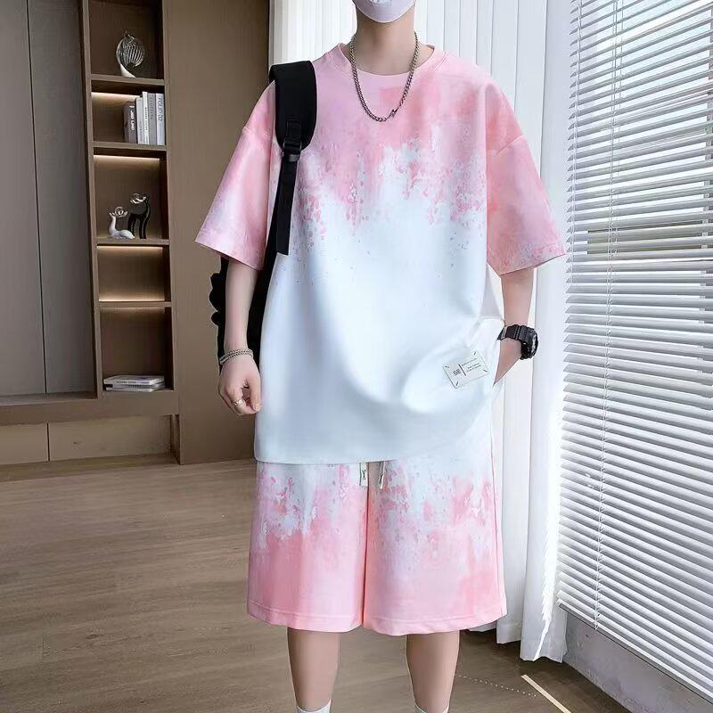 Men's Summer Tie-Dye Gradient Set: Cool & Handsome Short Sleeve Top and Shorts Two-Piece