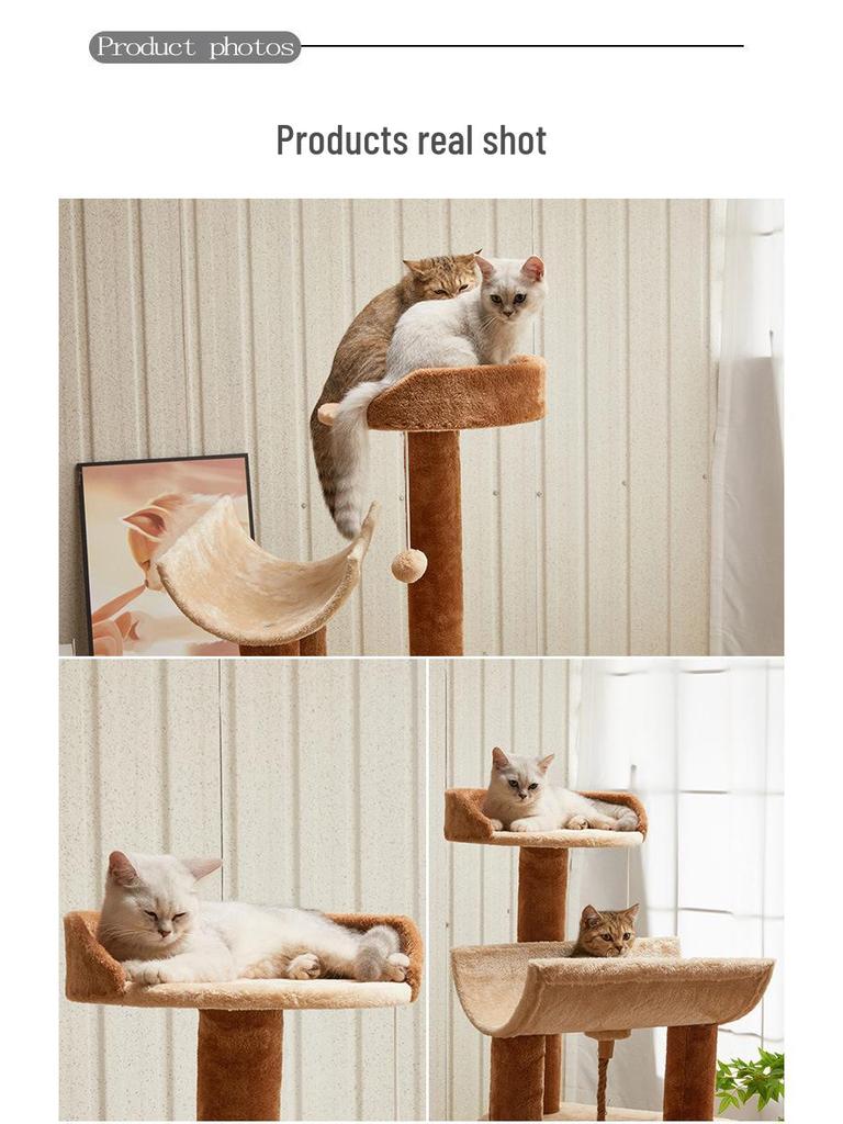 Large Wooden Cat Tree with Bed and Scratcher - Pet Supplies Cat Climbing Frame