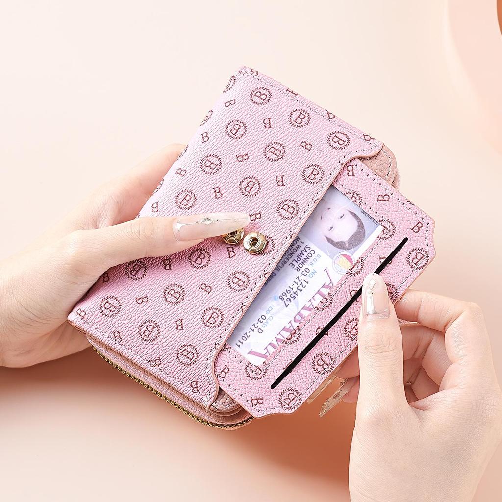 Women's Medium-Length Wallet with Button and Zipper - European & American Style