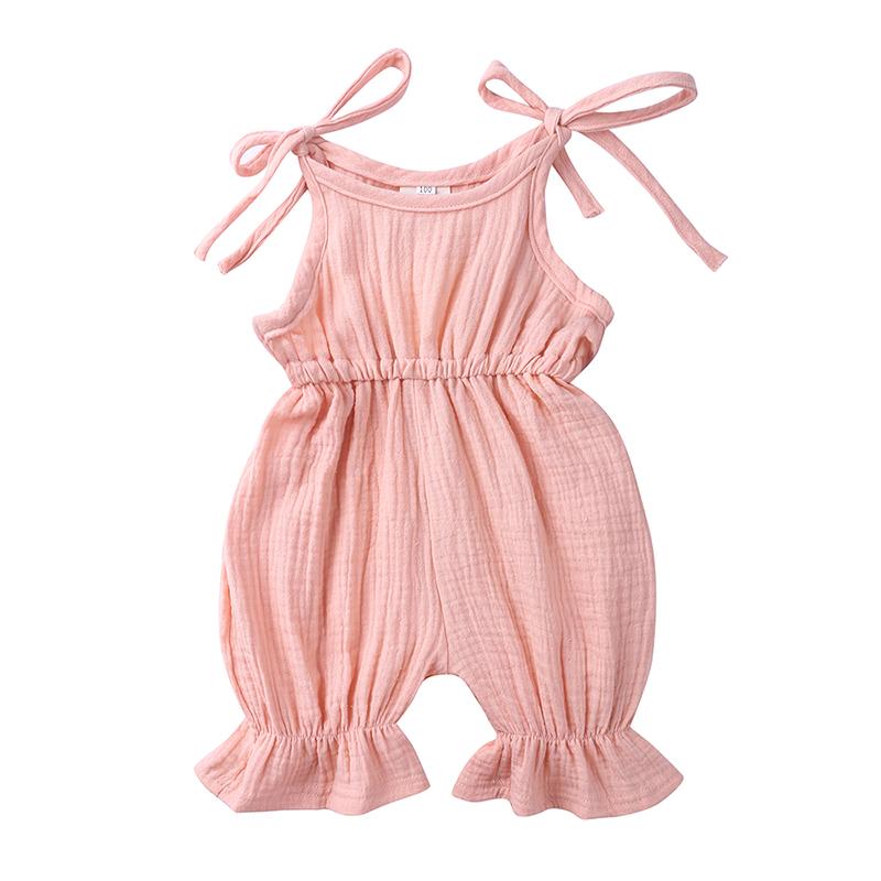 Summer Baby Girl Jumpsuits Solid Cotton Linen Newborn Clothes Infant Sleeveless Bodysuit Soft Toddler Kid Overalls Romper