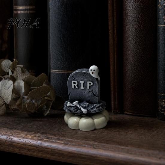 Rustic Halloween Decorations Spooky Figurine, Small Resin Rotating Ghost Skull Pumpkin Gravestone Seasonal Home Accents Statue, Collectible