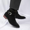 Fashion Buckle Strap Men's Chelsea Boots Pointed Toe Suede Leather Boots For Man Autumn Winter Business Casual Ankle Boots Man