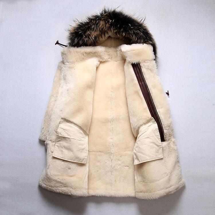 American empty B flight suit fur integrated coat men's removable hat medium and long sheepskin fur fur jacket