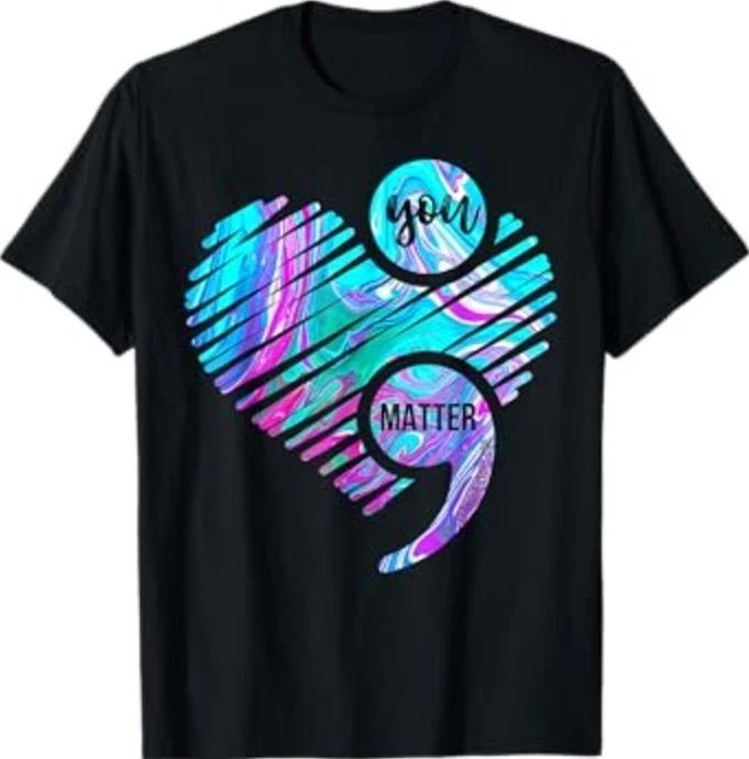 You Matter Semicolon Heart Wear Teal & Purple Mental Health T-Shirt 4XL