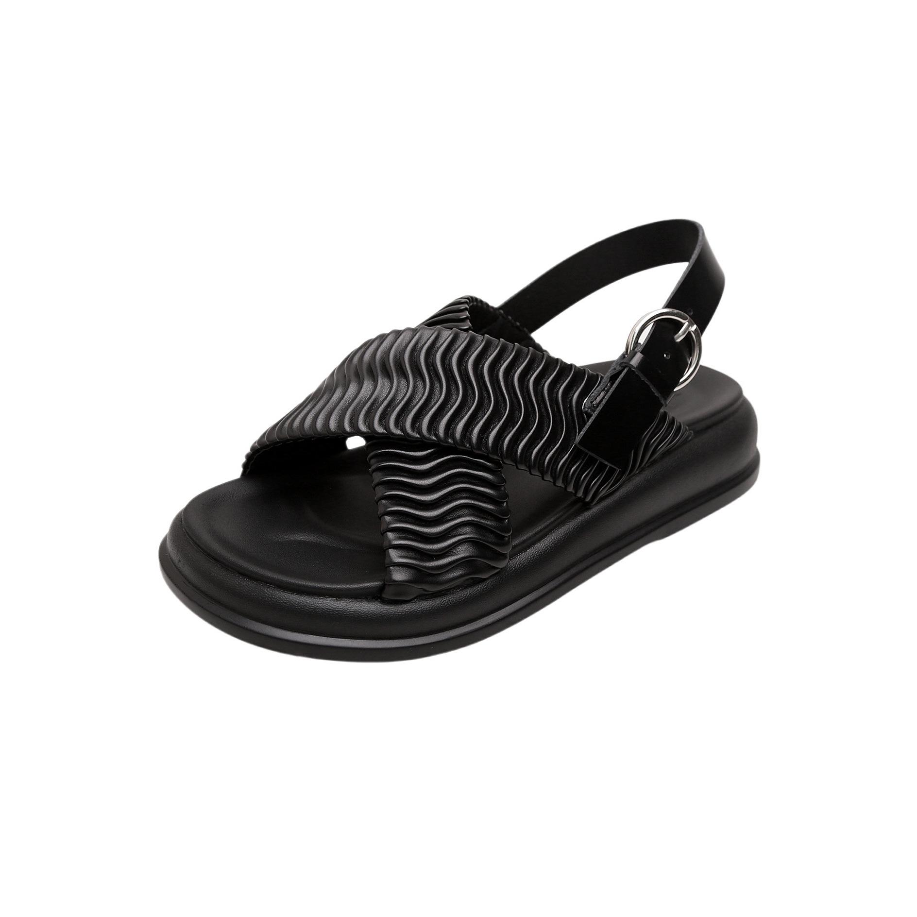 

thick-soled cross-strapped sandals for women s outer wear summer new flat-bottomed versatile open-toed beach sandals 40 чёрный