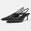 Slip On Concise Design Black Women Office Pumps Pointed Toe Metal Decoration Cozy Shallow Party Slingback Lady High Heels Shoes