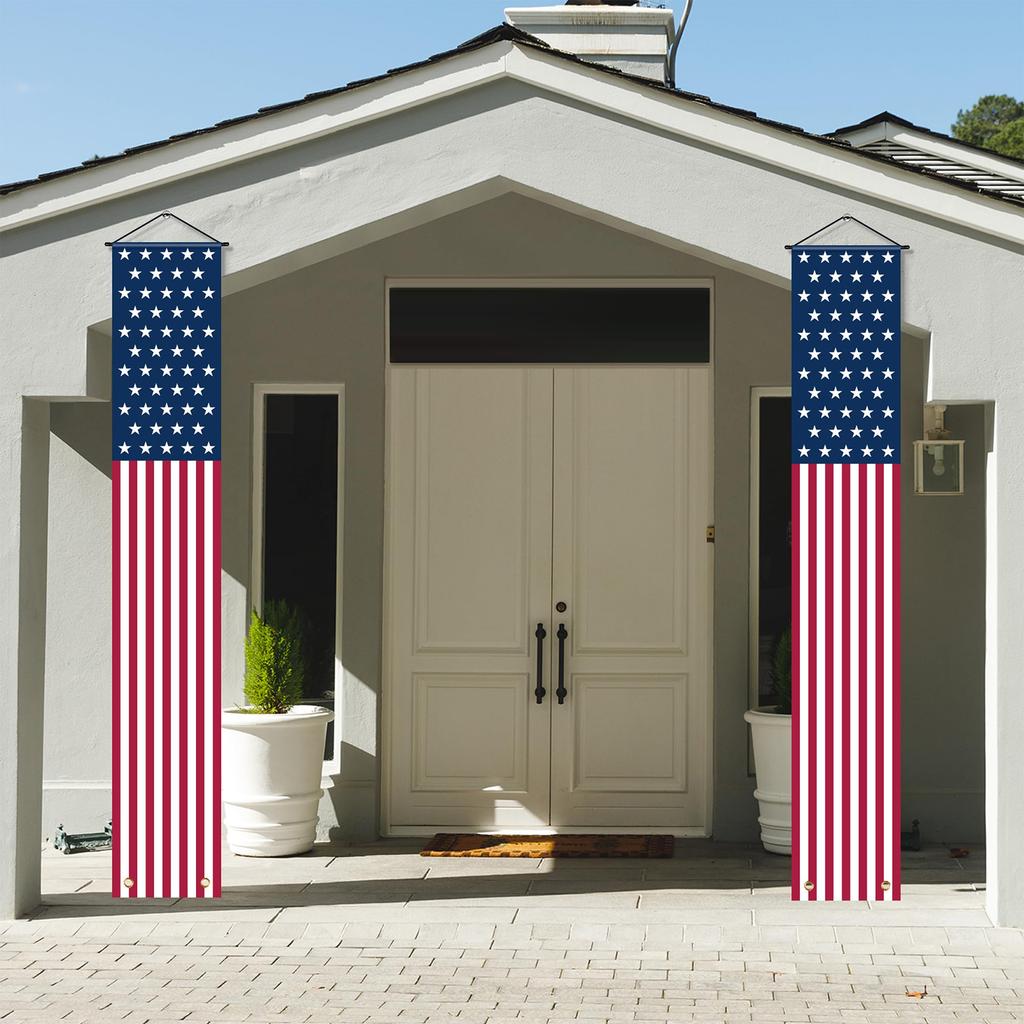 Vertical Set with Star and Stripe Pattern for Outdoor and Indoor Wall Hanging Decoration 2 Durable Fabric Material for Events and Celebrations