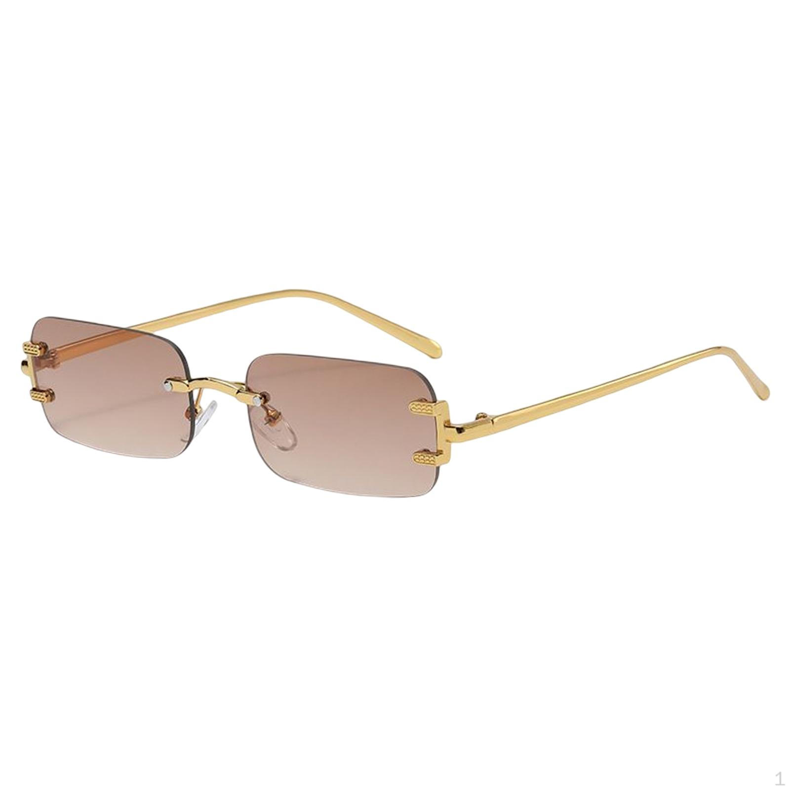 Fashion Rimless Sunglasses Decorative Transparent Eyeglasses Hip Hop Retro Style Tinted Photo Props Brown and Aureate