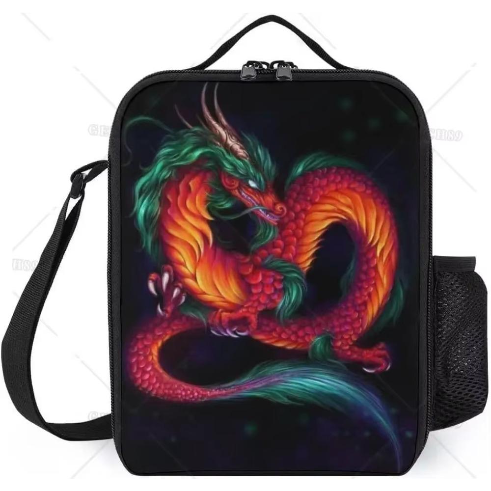 Cutie de prânz Black Dragon pe fundal albastru pentru bărbați femei adulți, geantă de prânz reutilizabilă portabilă pentru birou, muncă, picnic, camping