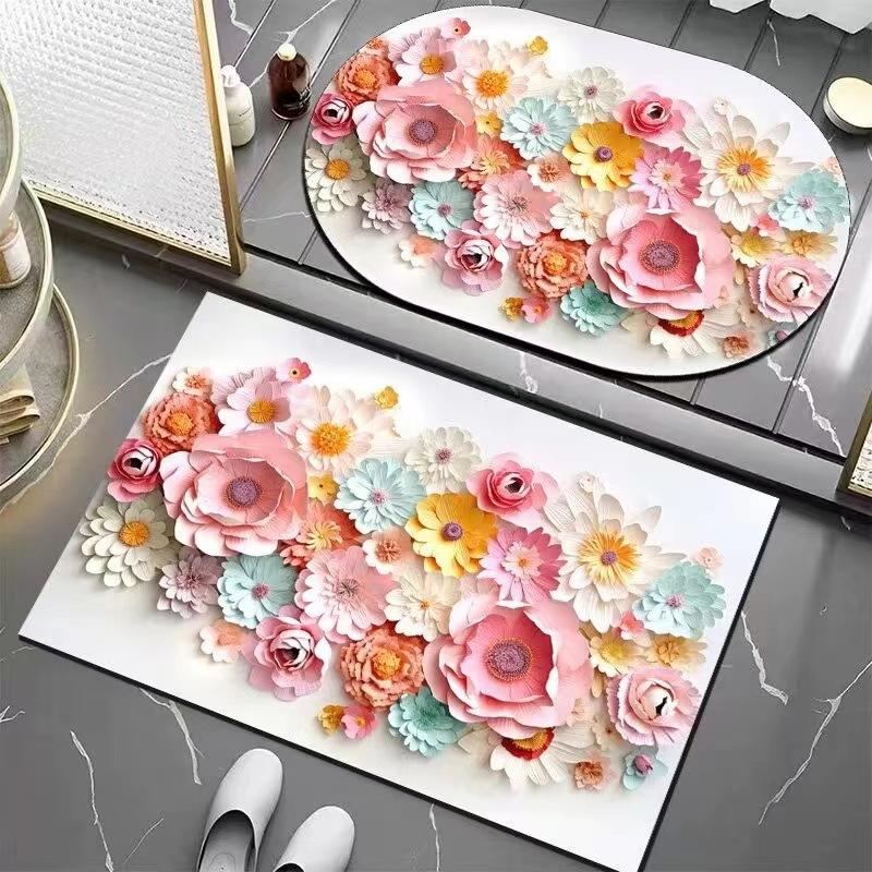 

Легкий роскошный трехмерный цветочный диатомовый грязевой коврик для туалета, туалетный коврик Easy Dry, нескользящий впитывающий коврик для ног 40*60cm