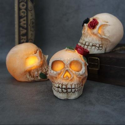 Halloween Skull Decoration Flower Rose Glowing LED Skull Shape Decoration Desktop For Terror Skull Party Home Outdoor Decor