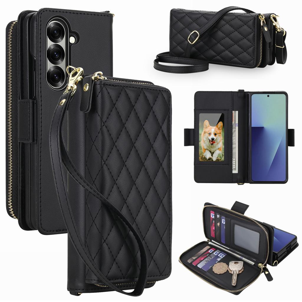 Fashion Elegant Crossbody Wallet Cards Solt Leather Case for Samsung Z Fold 3 4 5 6 7 Book Kickstand Shockproof Skin Feel Cover