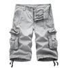Men's Fashion Solid Color Multi-Pocket Pants Cotton Cargo Overalls Shorts