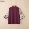 ZANZEA Women Casual V-Neck Splice Half Sleeve Loose Blouse