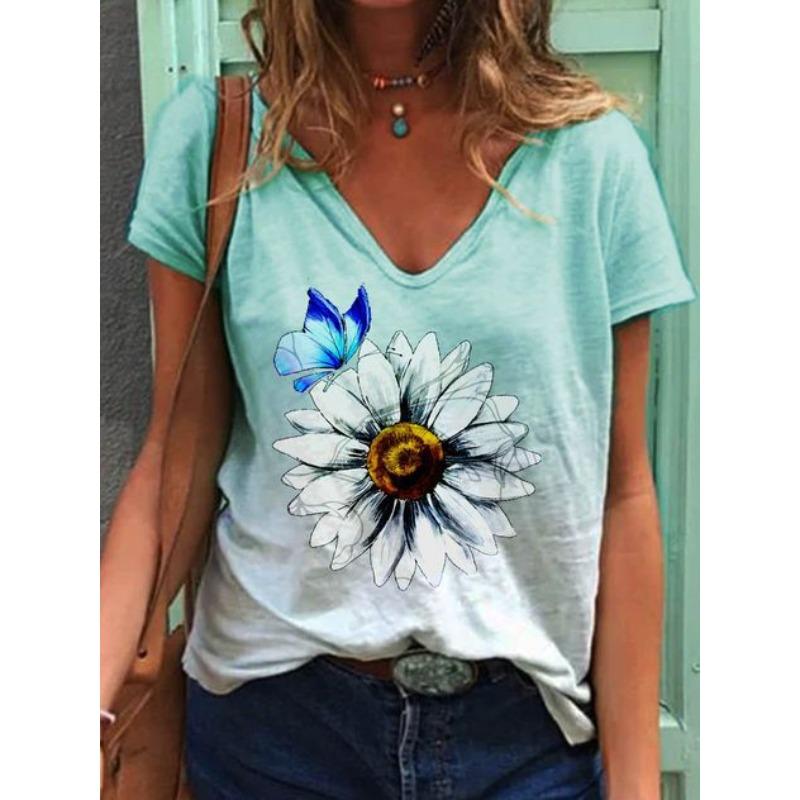 

Summer Butterfly Dragonfly 3dV Neck Printed New Women s Top T-shirt XS