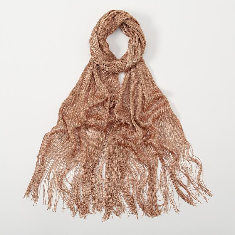 Sciarpa Hijab Para sole Luminosa in Seta Moda Oro Argento Scialli Lucidi Per Donne Pizzo Frange Sciarpa da Sera per Festa per uso quotidiano